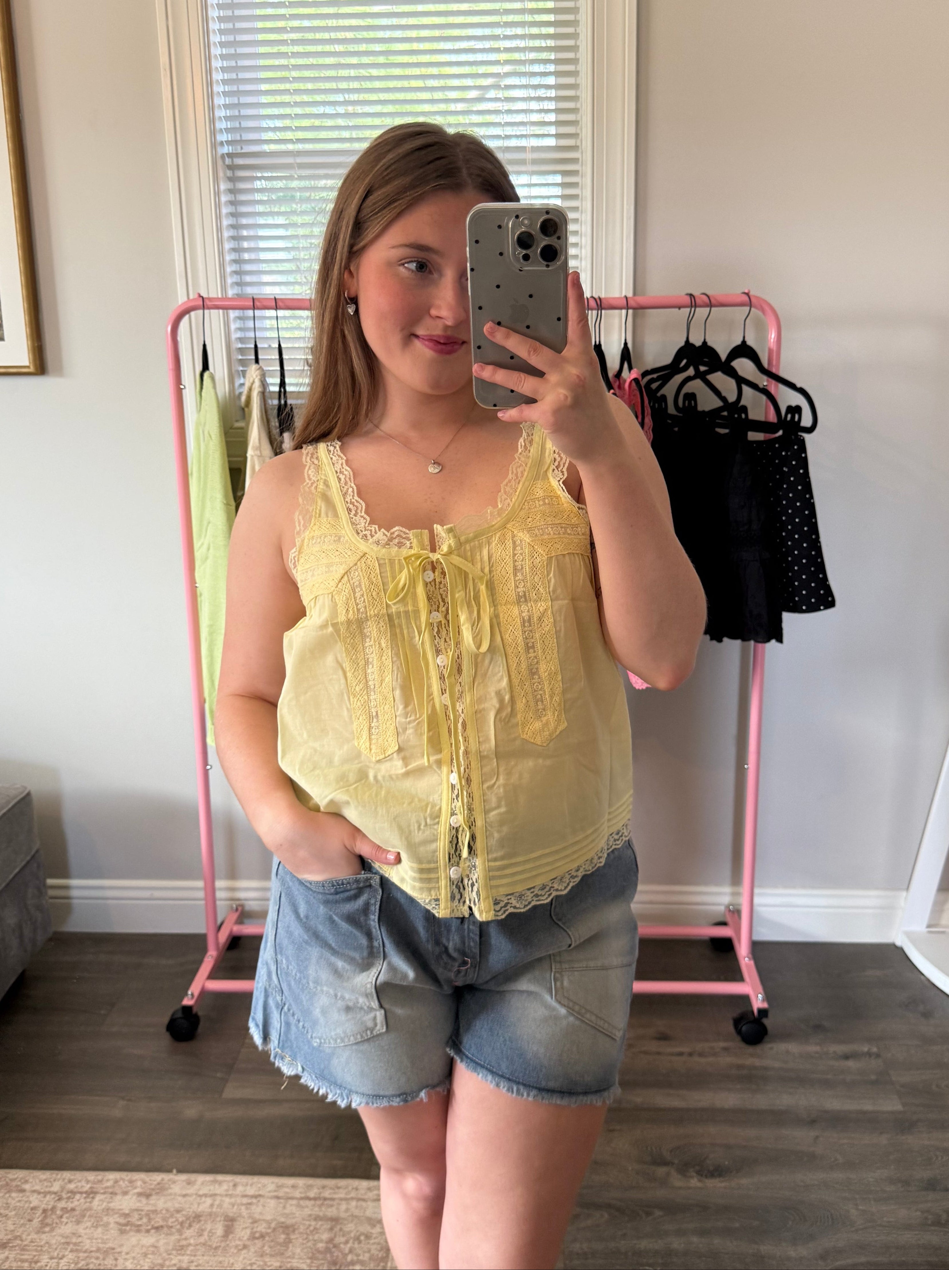 Dreamy Lace Tank- Yellow